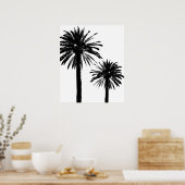 Poster van de zijde van de platte/witte palmboom (Keuken)