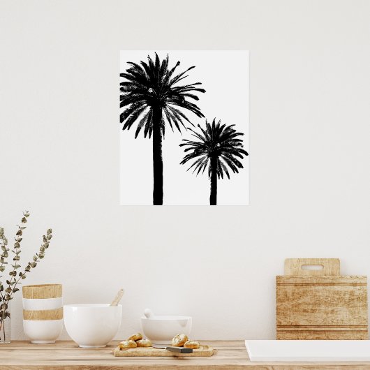 Poster van de zijde van de platte/witte palmboom (Keuken)