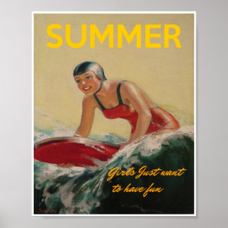 Poster van de zomersurfen van 1930