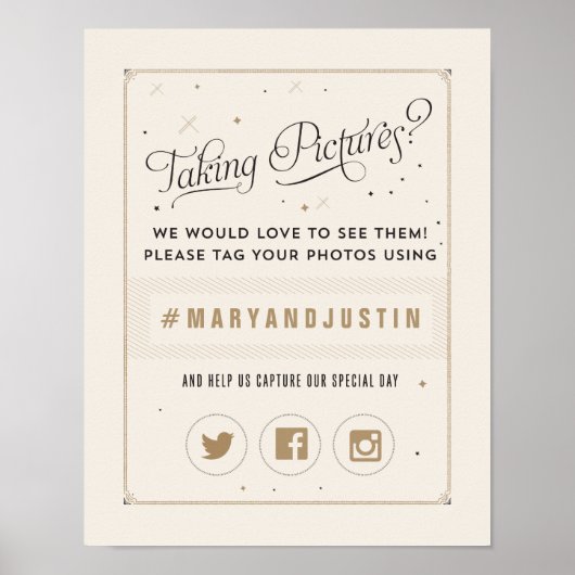 Poster van de zwarte en goudhashtag Wedding (Voorkant)