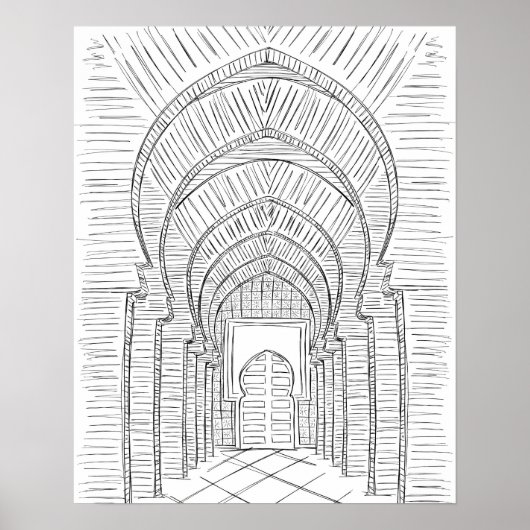 Poster van de zwarte en witte Marokko Hallway (Voorkant)