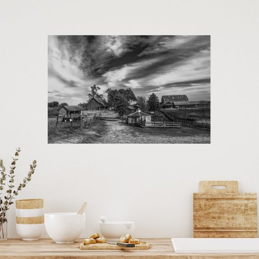 Poster van de zwarte en witte oude Boerderij (Keuken)