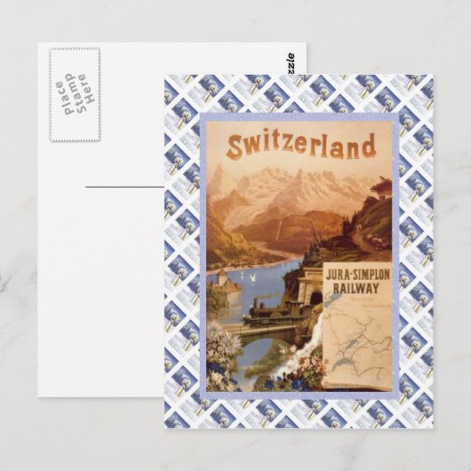  Poster van de Zwitserse Raulway, Jura Simplon Briefkaart (Voorkant / Achterkant)