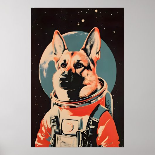 Poster van Duitse Herdershond Astronaut, Duitse He (Voorkant)