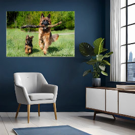 Poster van Duitse Herdershond Moeder en Pup die Re