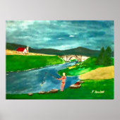 Poster van een meisje dat is gaan vissen (Voorkant)