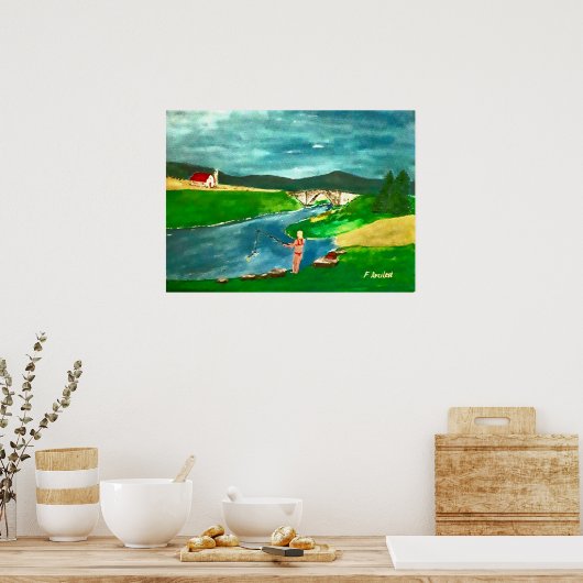 Poster van een meisje dat is gaan vissen (Keuken)