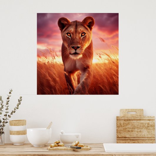 Poster van een Wilde Leeuwin (Keuken)