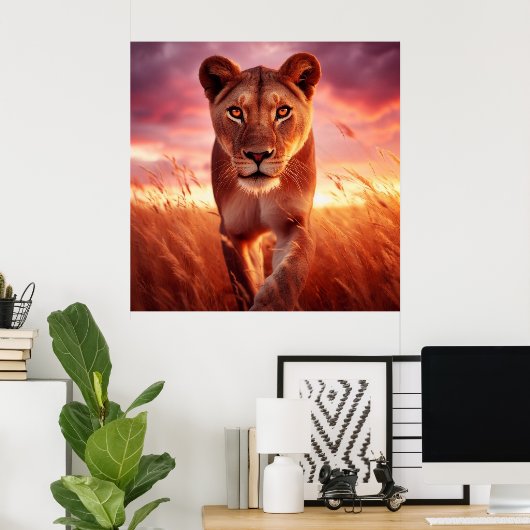 Poster van een Wilde Leeuwin (Thuiskantoor)