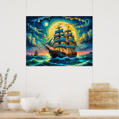 Poster van een zeilschip (Keuken)