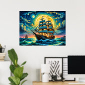 Poster van een zeilschip (Thuiskantoor)