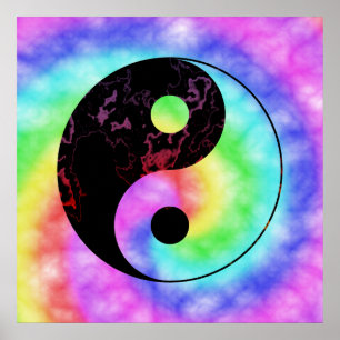 Poster van Faded Rainbow Yin Yang