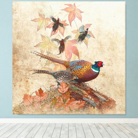 Poster van fazant tapestry canvas afdruk (Insitu (Houten vloer))