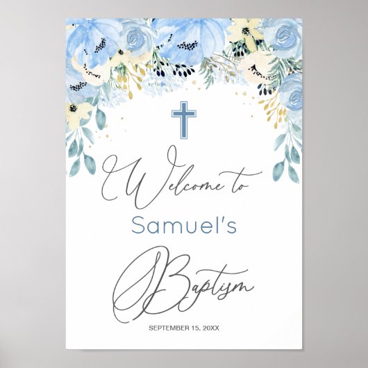 Poster van Floral Blue Baby Baptism (Voorkant)