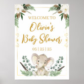Poster van goudolifant Baby shower (Voorkant)