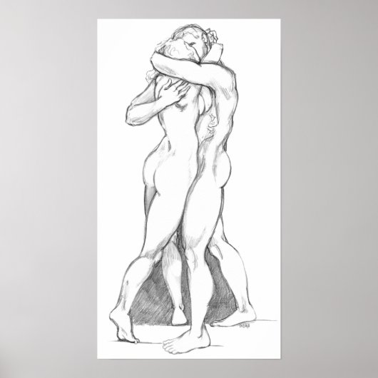 Poster van handbeugen Loopend Embrace Hug Figuur t (Voorkant)