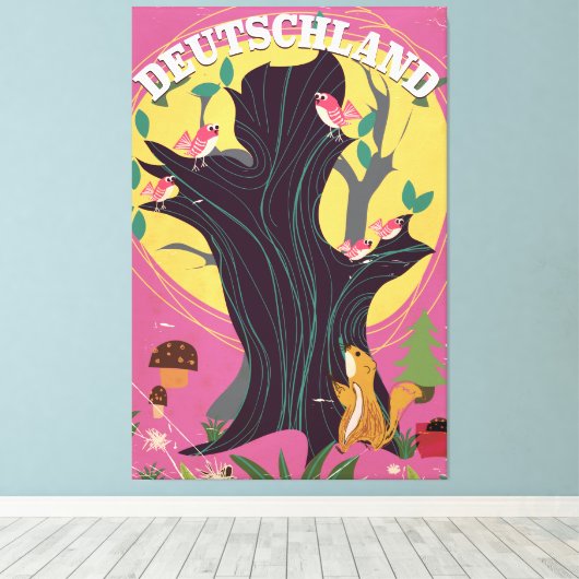 Poster van het  cartoon van Duitsland Canvas Afdruk (Insitu (Houten vloer))