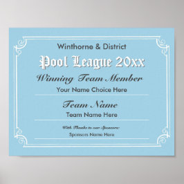 Poster van het competitiecertificaat voor pool