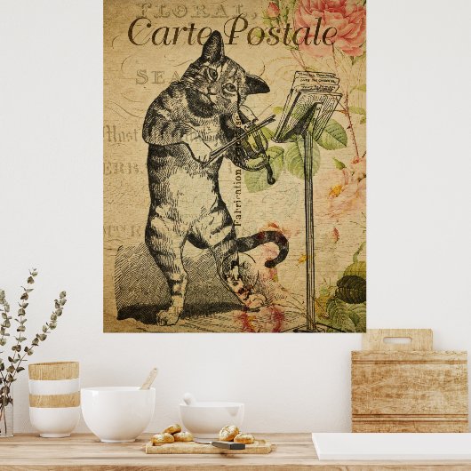Poster van het Franse Briefkaart Cat en Fiddle (Keuken)