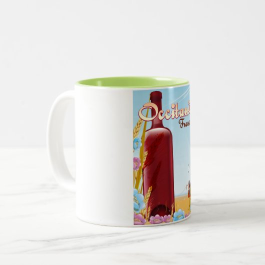 Poster van het Franse landbouwlandschap Occitanie Tweekleurige Koffiemok (Voorkant links)