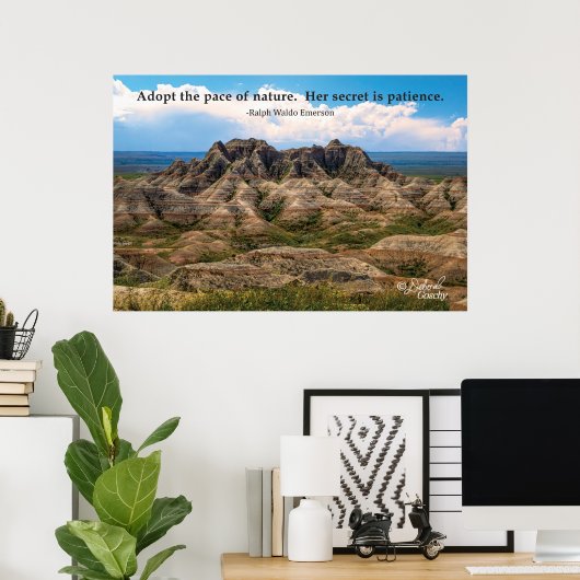 Poster van het Landschap Badlands met Citaat (Thuiskantoor)