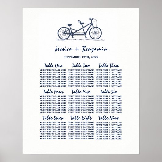 Poster van het marineschema Navy Blue Tandem Bike  (Voorkant)
