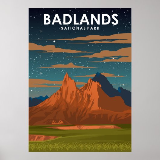 Poster van het nationaal park Badlands Vintage Tra (Voorkant)