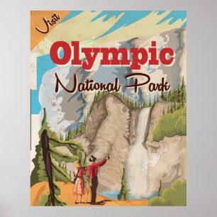 Poster van het Olympische natiepark Vintage Travel