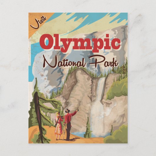 Poster van het Olympische natiepark Vintage Travel Briefkaart (Voorkant)