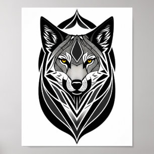Poster van het ontwerp van de tribale Wolf Face
