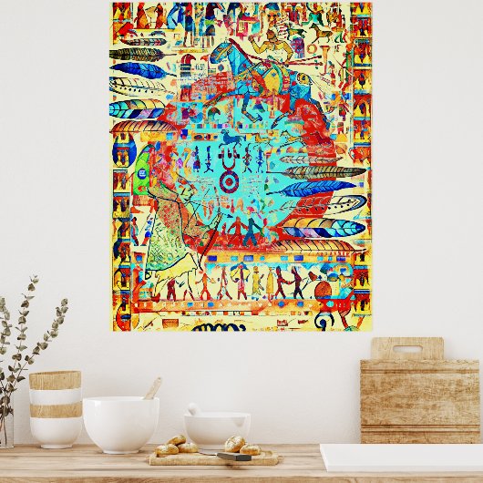 Poster van het patroon van veren en van Warriors (Keuken)