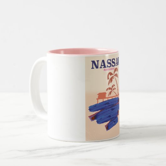 Poster van het reisstrand van Nassau Bahamas Tweekleurige Koffiemok (Voorkant links)