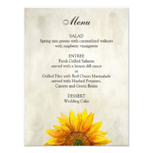 Poster van het Sunflower bruiloft menu. diner Rust