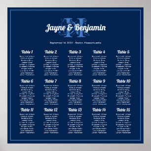 Poster van het vierkant marineschema blauw monogra