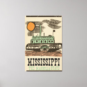 Poster van het vintage-reisjaar voor de Mississipp Canvas Afdruk