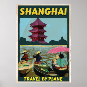 Poster van het vintage-reisje Shanghai