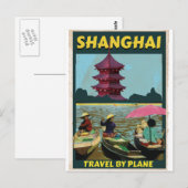 Poster van het vintage-reisje Shanghai Briefkaart (Voorkant / Achterkant)