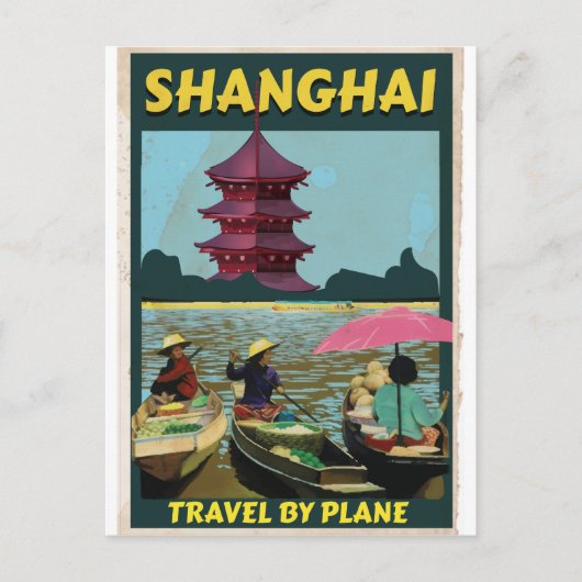 Poster van het vintage-reisje Shanghai Briefkaart (Voorkant)