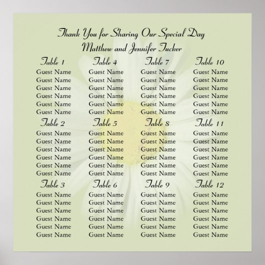 Poster van het White Daisy Wedding Reception-zitje (Voorkant)