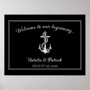 Poster van het zwarte Nautical Anchor Wedding