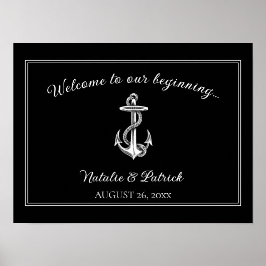 Poster van het zwarte Nautical Anchor Wedding (Voorkant)