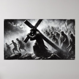 Poster van Jezus die het Kruis draagt