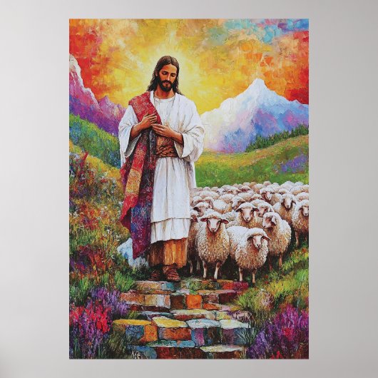 Poster van Jezus en Schapen (Voorkant)