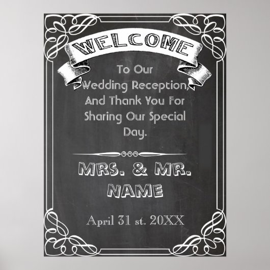 poster van karton, poster van zwartbordbruiloft (Voorkant)