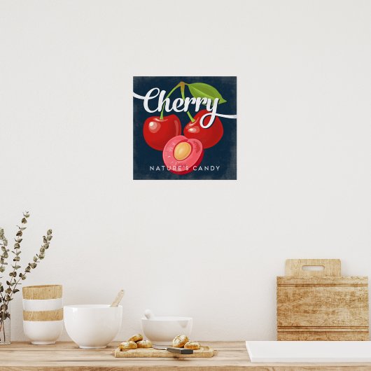 Poster van kersen  fruitetiket (Keuken)
