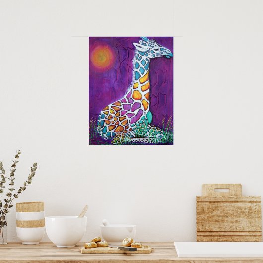Poster van kleurrijke Giraffe (Keuken)