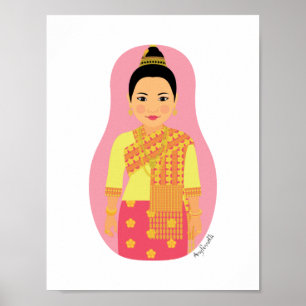 Poster van Laotian (roze) Matryoshka