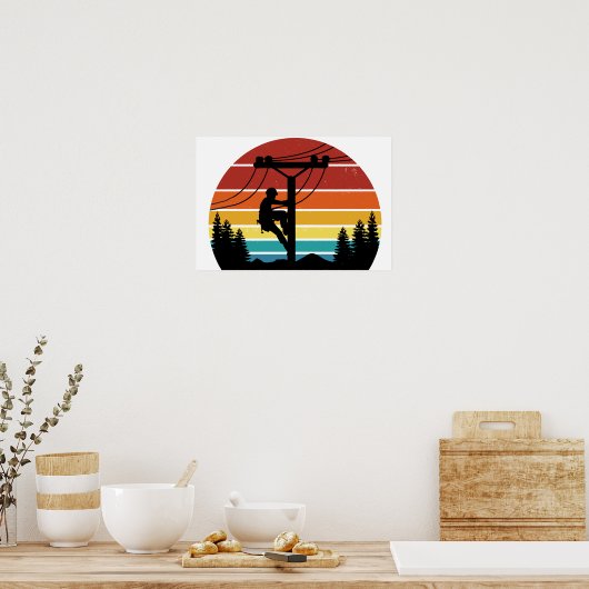 Poster van Lineman Sunset Retro (Keuken)