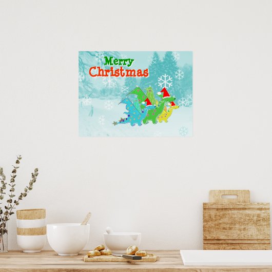 Poster van Merry KerstKawaii Dragons (Keuken)