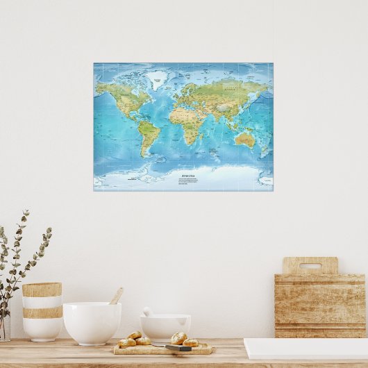 Poster van millberprojectie van de fysische Wereld (Keuken)